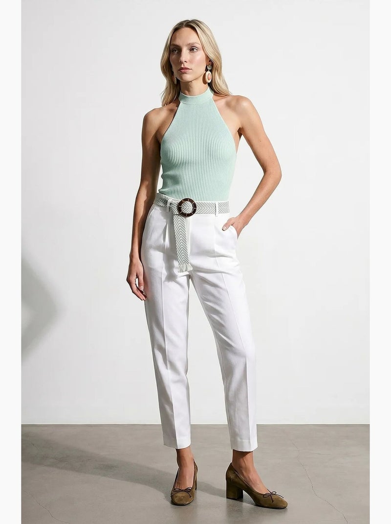Pantalones de crepé de pierna recta con pinzas dilvin Blanco - Kiabi