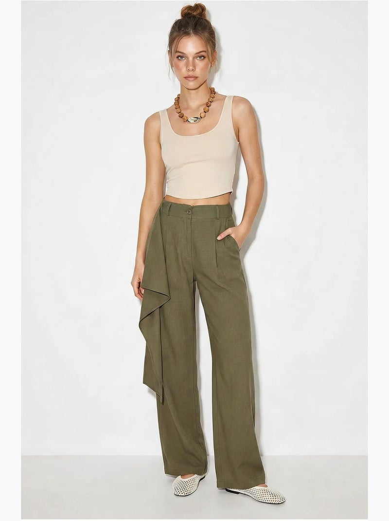 Pantalones de crepé de tiro alto y pernera ancha lucci Caqui - Kiabi