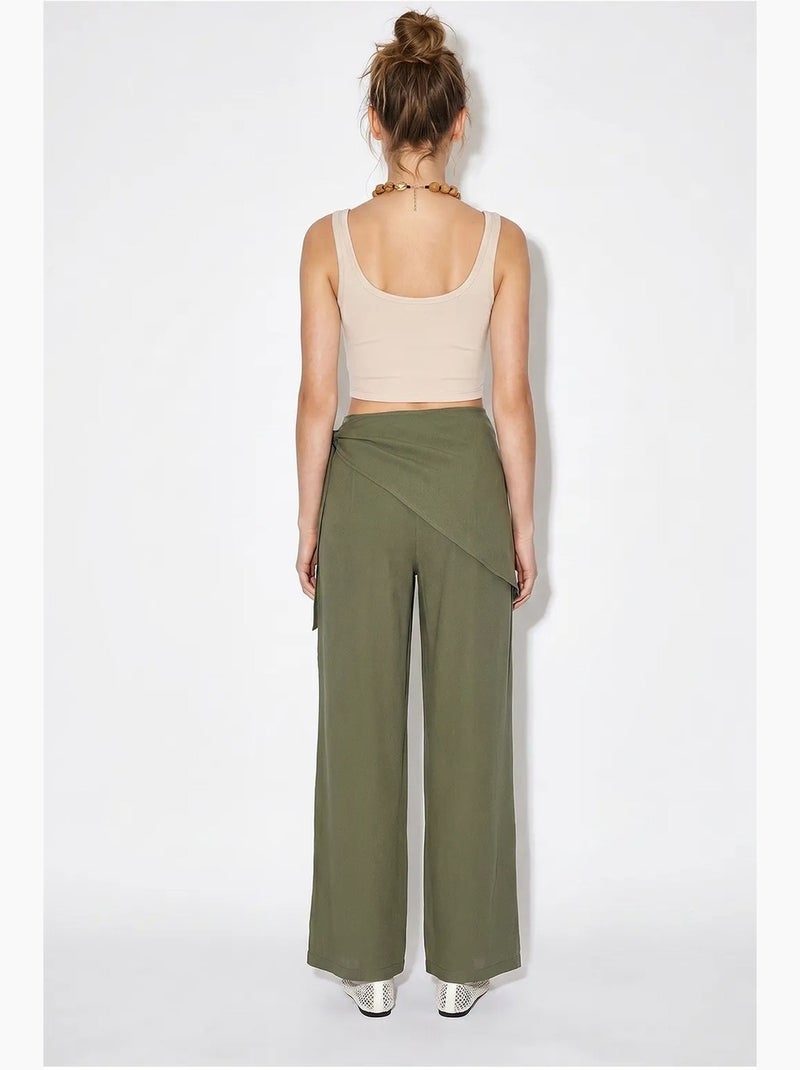 Pantalones de crepé de tiro alto y pernera ancha lucci Caqui - Kiabi