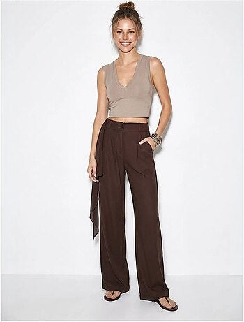 Pantalones de crepé de tiro alto y pernera ancha lucci