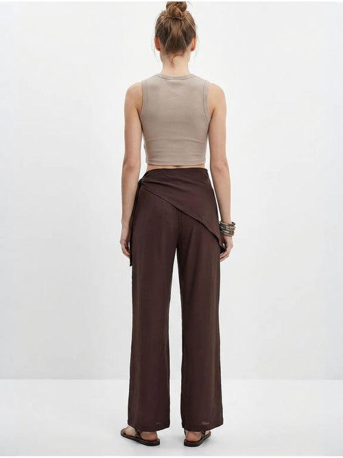 Pantalones de crepé de tiro alto y pernera ancha lucci - Kiabi Pantalones de crepé de tiro alto y pernera ancha lucci - Kiabi