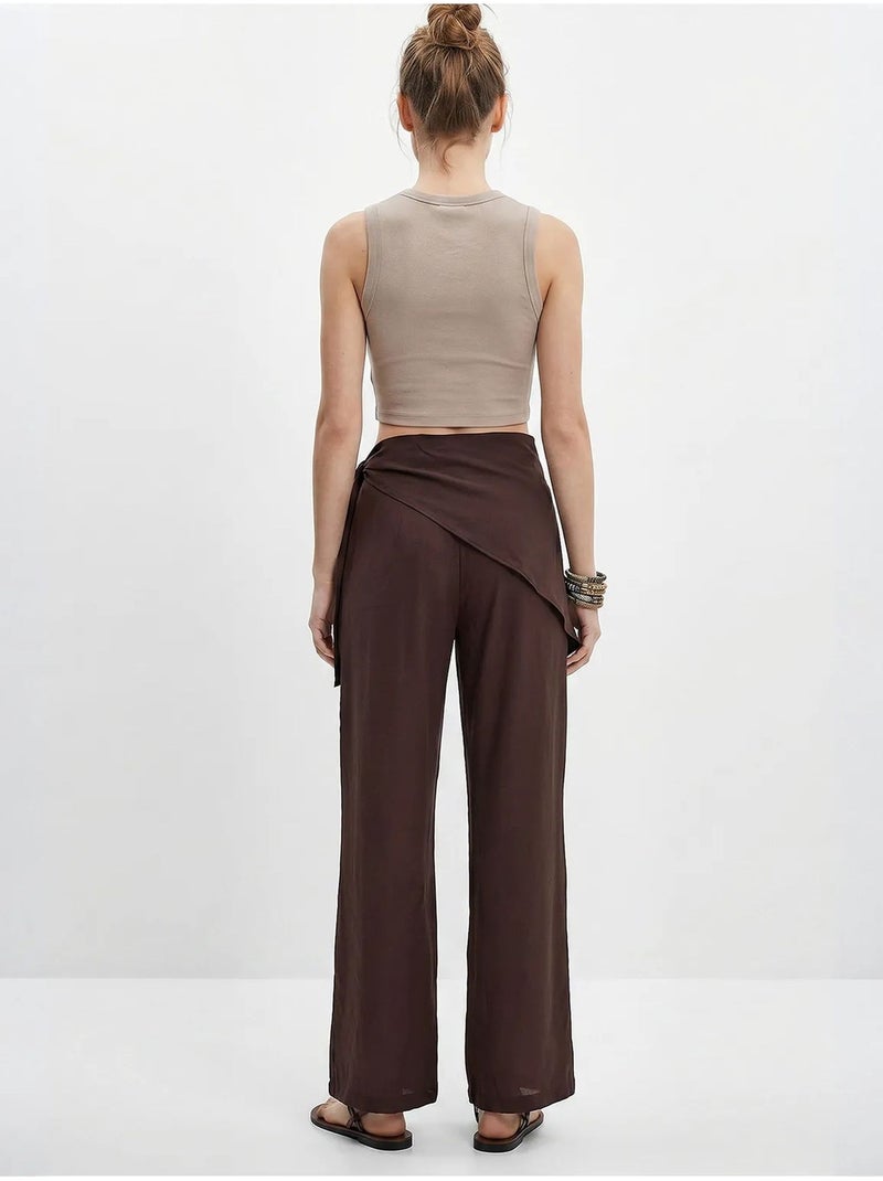 Pantalones de crepé de tiro alto y pernera ancha lucci Marrón chocolate - Kiabi