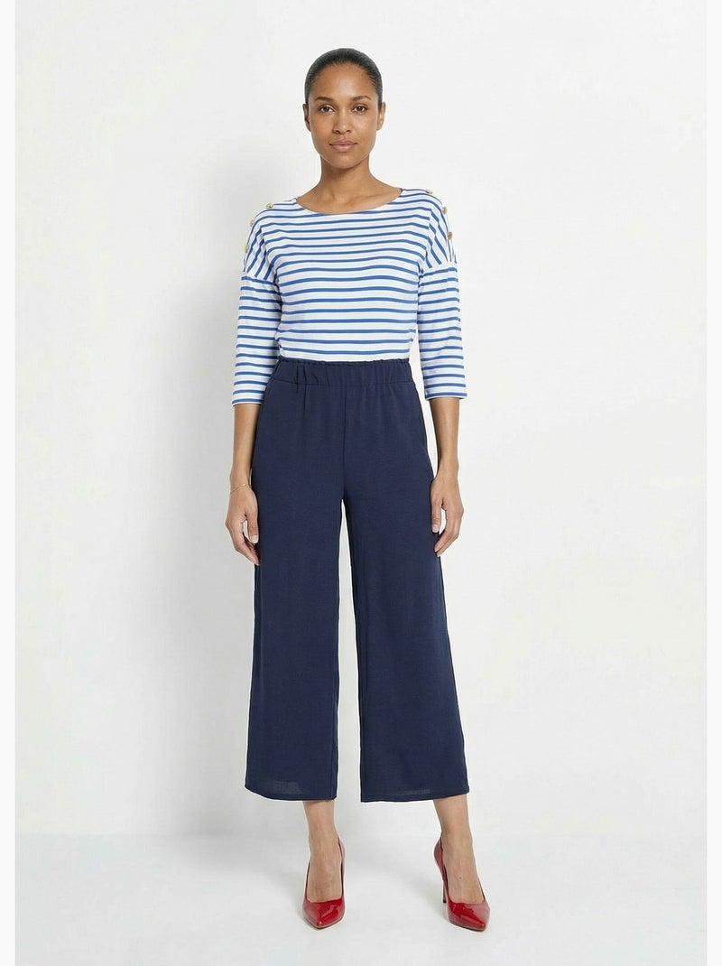 Pantalones de crepé fluidos de pierna ancha - Afibel Azul marino - Kiabi