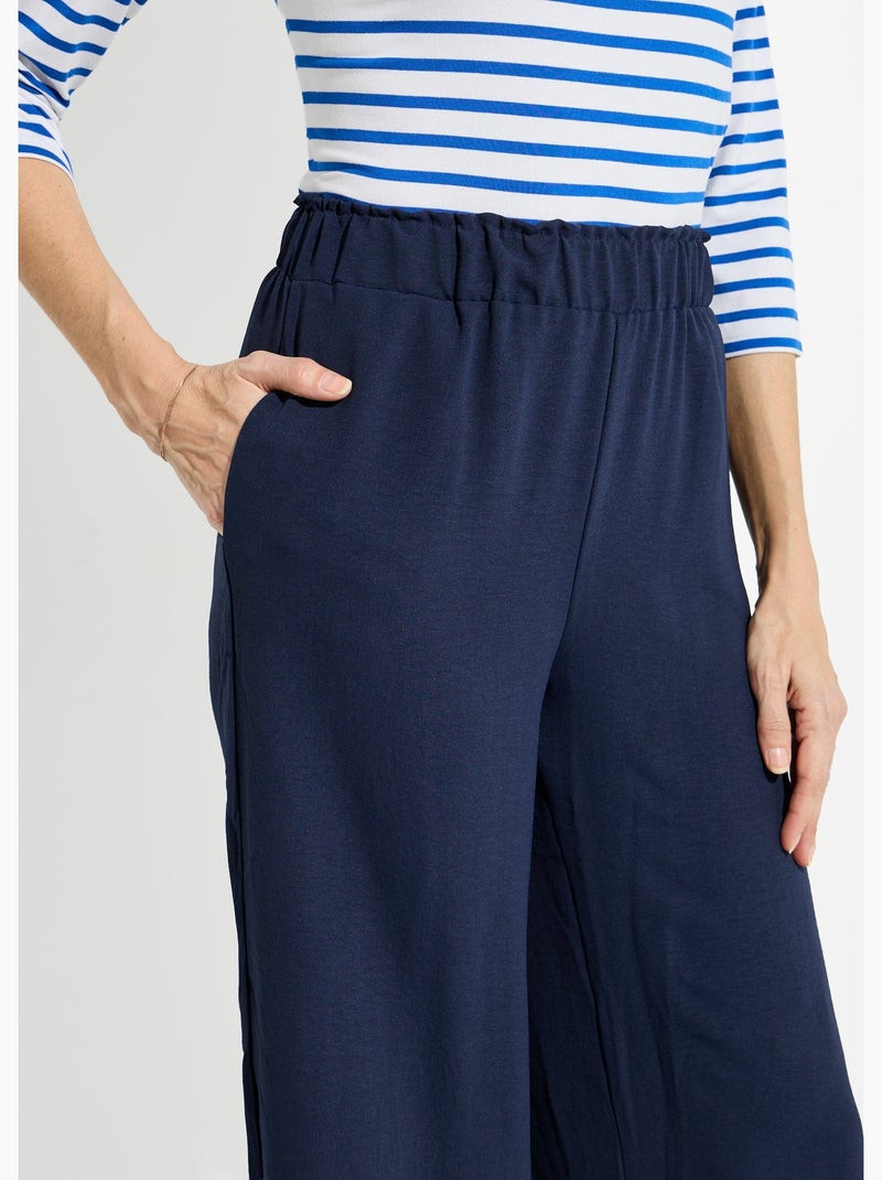 Pantalones de crepé fluidos de pierna ancha - Afibel Azul marino - Kiabi