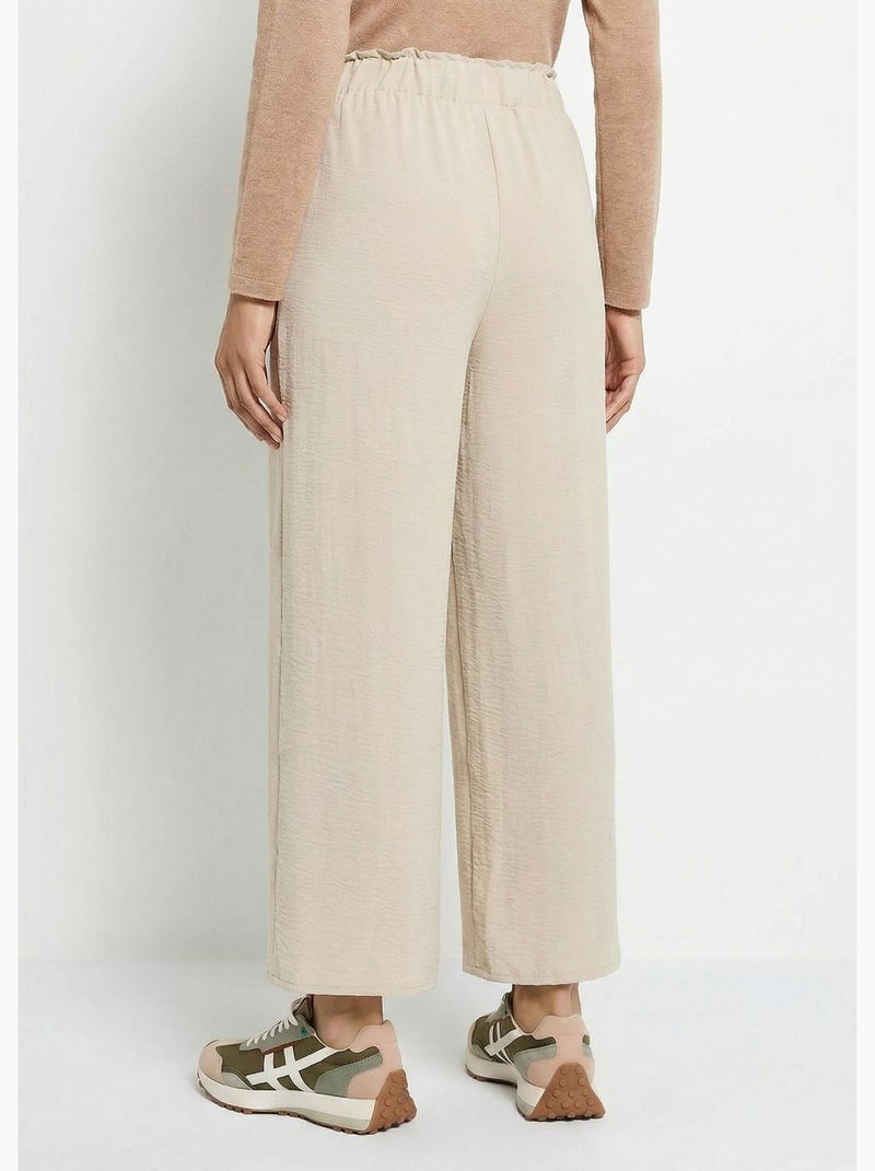 Pantalones de crepé fluidos de pierna ancha - Afibel Beige - Kiabi