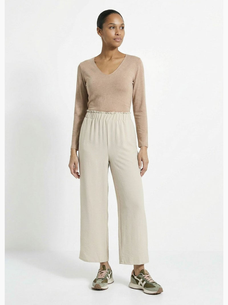 Pantalones de crepé fluidos de pierna ancha - Afibel Beige - Kiabi