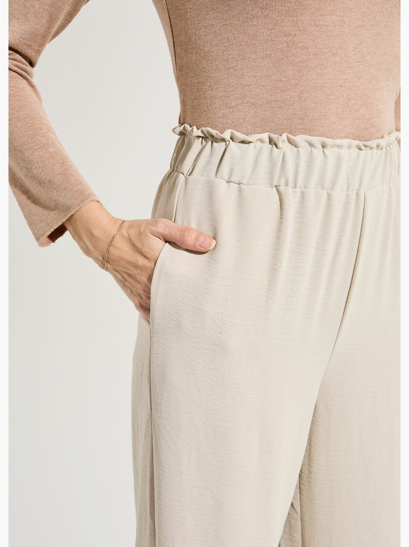 Pantalones de crepé fluidos de pierna ancha - Afibel Beige - Kiabi