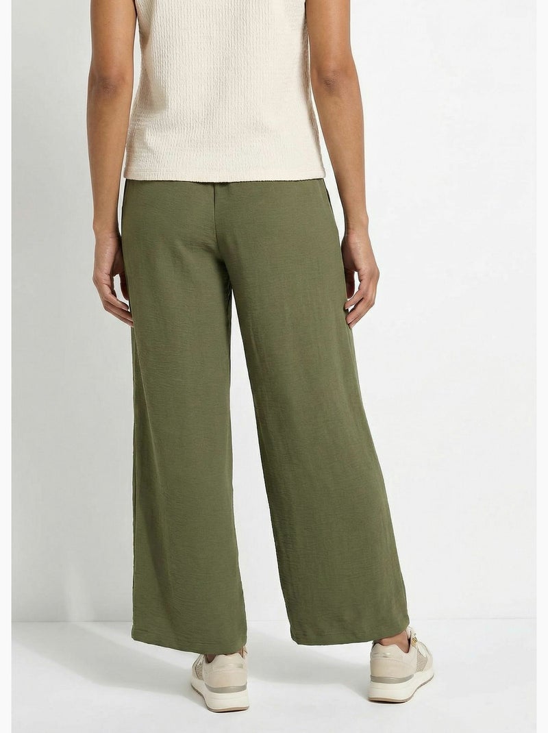 Pantalones de crepé fluidos de pierna ancha - Afibel Caqui - Kiabi