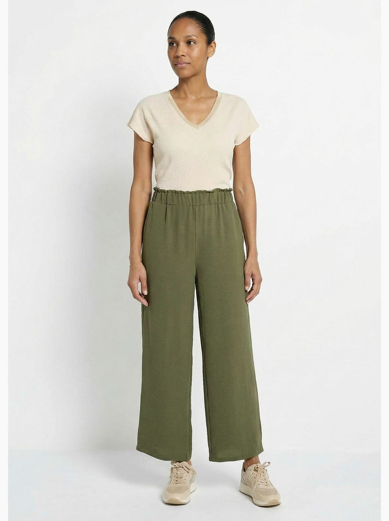 Pantalones de crepé fluidos de pierna ancha - Afibel Caqui - Kiabi