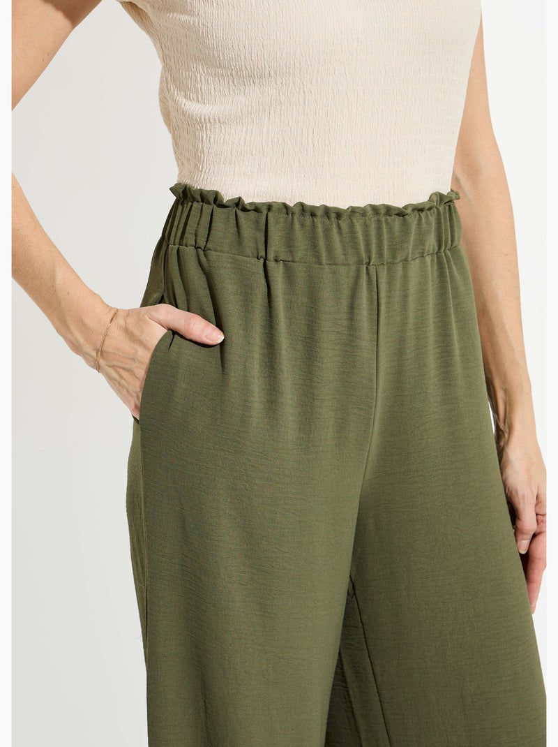 Pantalones de crepé fluidos de pierna ancha - Afibel Caqui - Kiabi