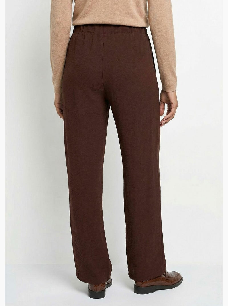 Pantalones de crepé fluidos de pierna ancha - Afibel Marrón chocolate - Kiabi
