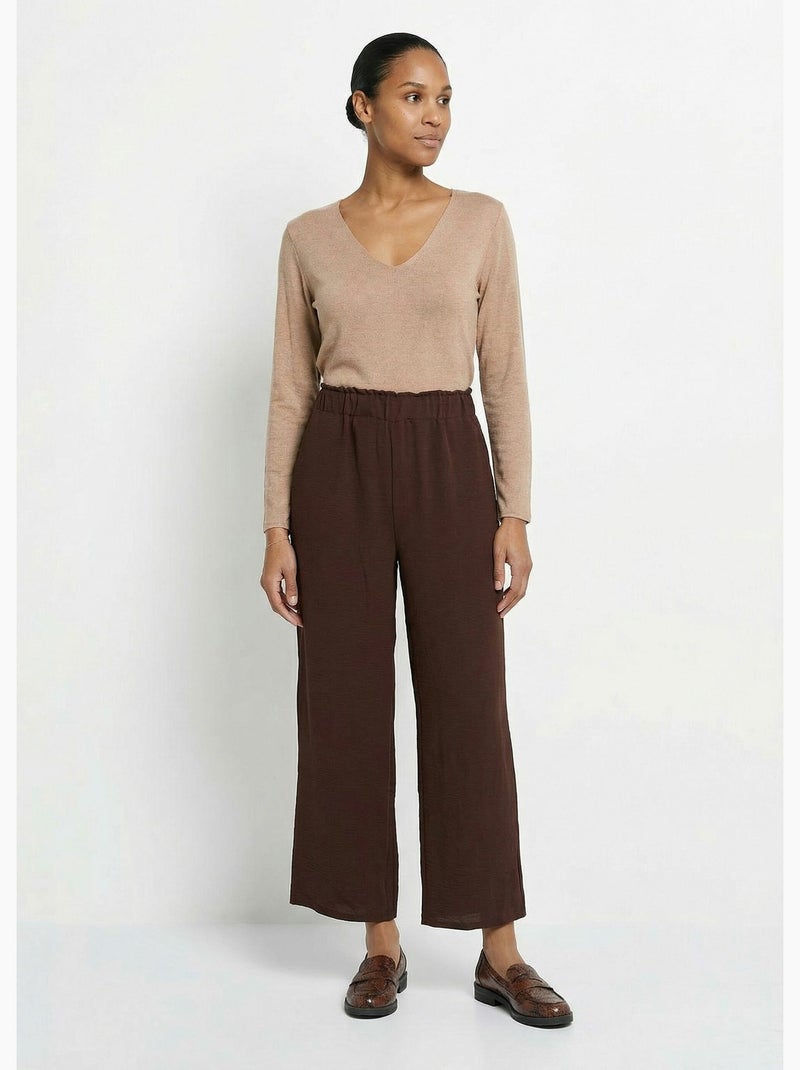 Pantalones de crepé fluidos de pierna ancha - Afibel Marrón chocolate - Kiabi
