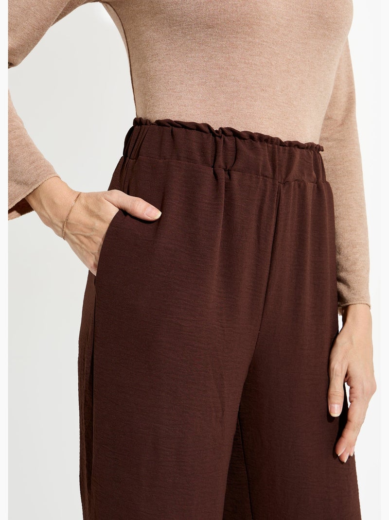 Pantalones de crepé fluidos de pierna ancha - Afibel Marrón chocolate - Kiabi