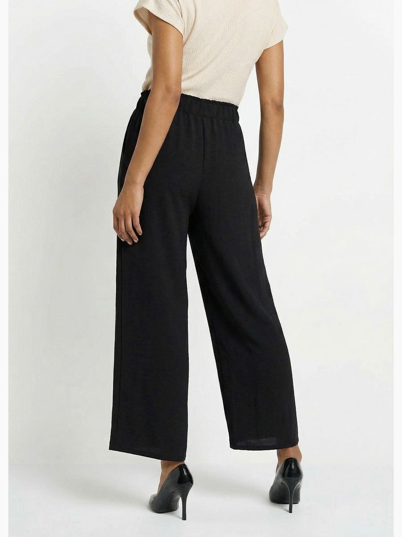 Pantalones de crepé fluidos de pierna ancha - Afibel Negro - Kiabi