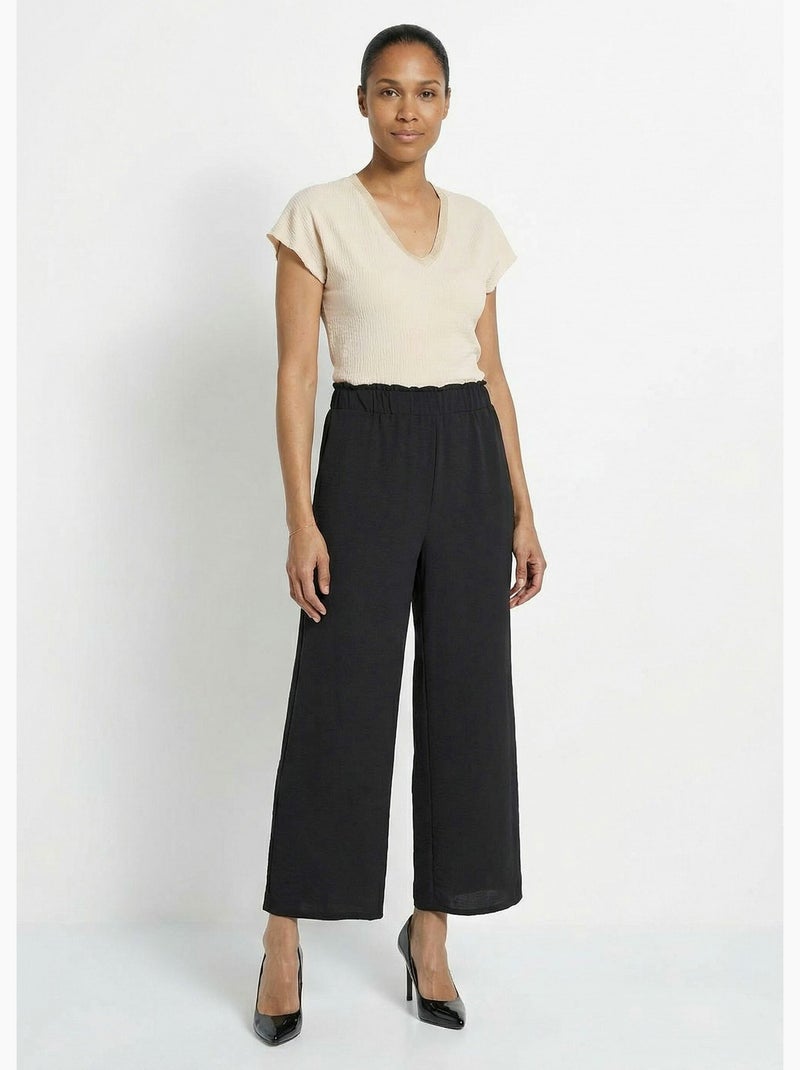 Pantalones de crepé fluidos de pierna ancha - Afibel Negro - Kiabi