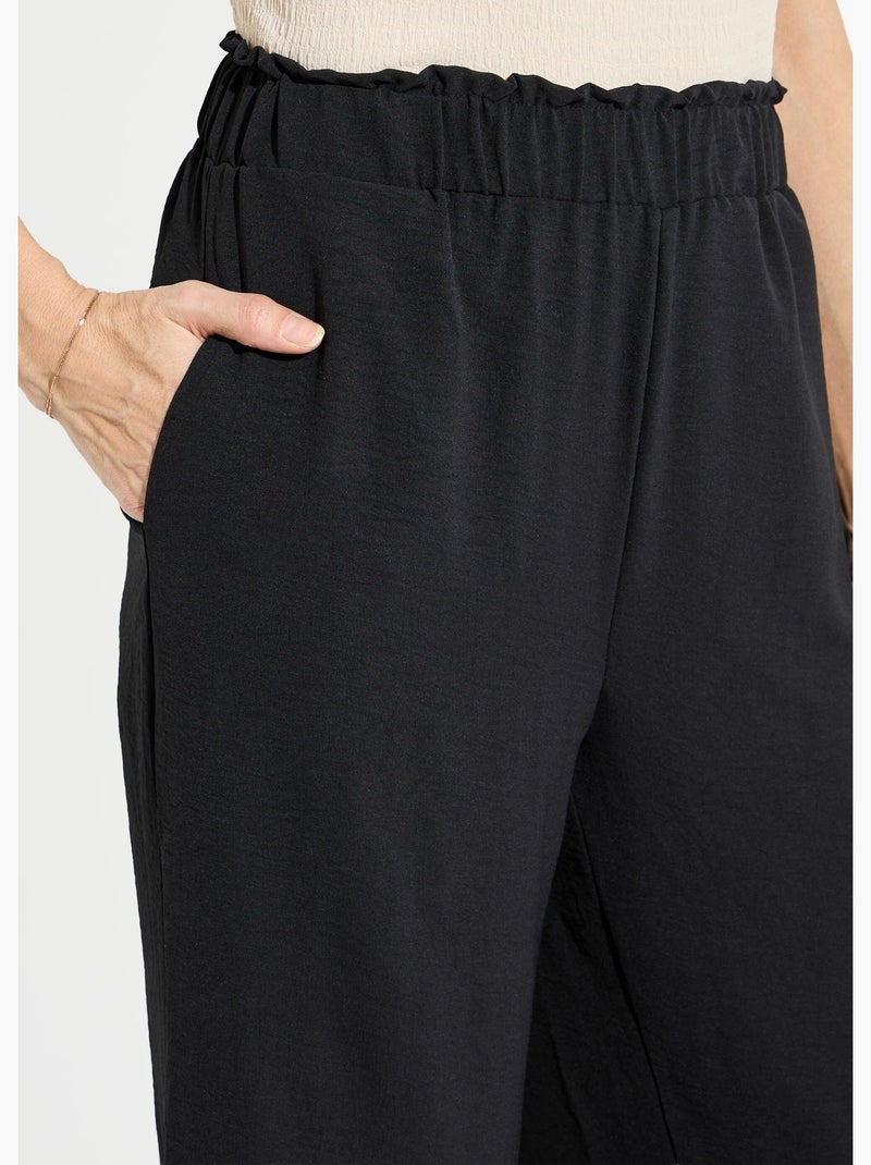 Pantalones de crepé fluidos de pierna ancha - Afibel Negro - Kiabi