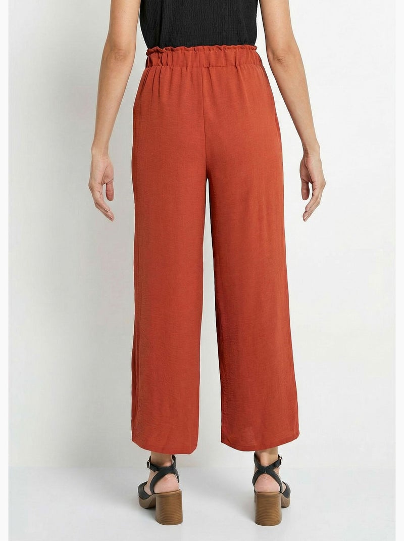 Pantalones de crepé fluidos de pierna ancha - Afibel Terracota - Kiabi