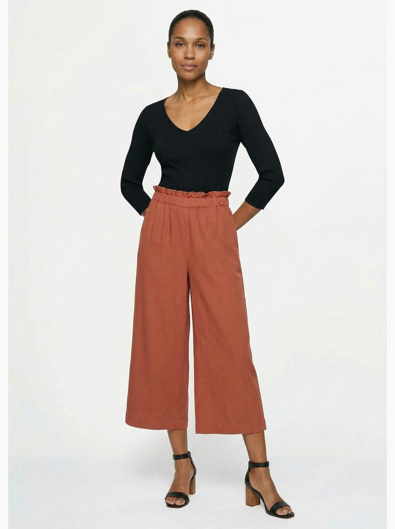 Pantalones de crepé fluidos de pierna ancha - Afibel Terracota - Kiabi