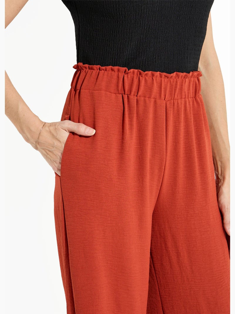 Pantalones de crepé fluidos de pierna ancha - Afibel Terracota - Kiabi