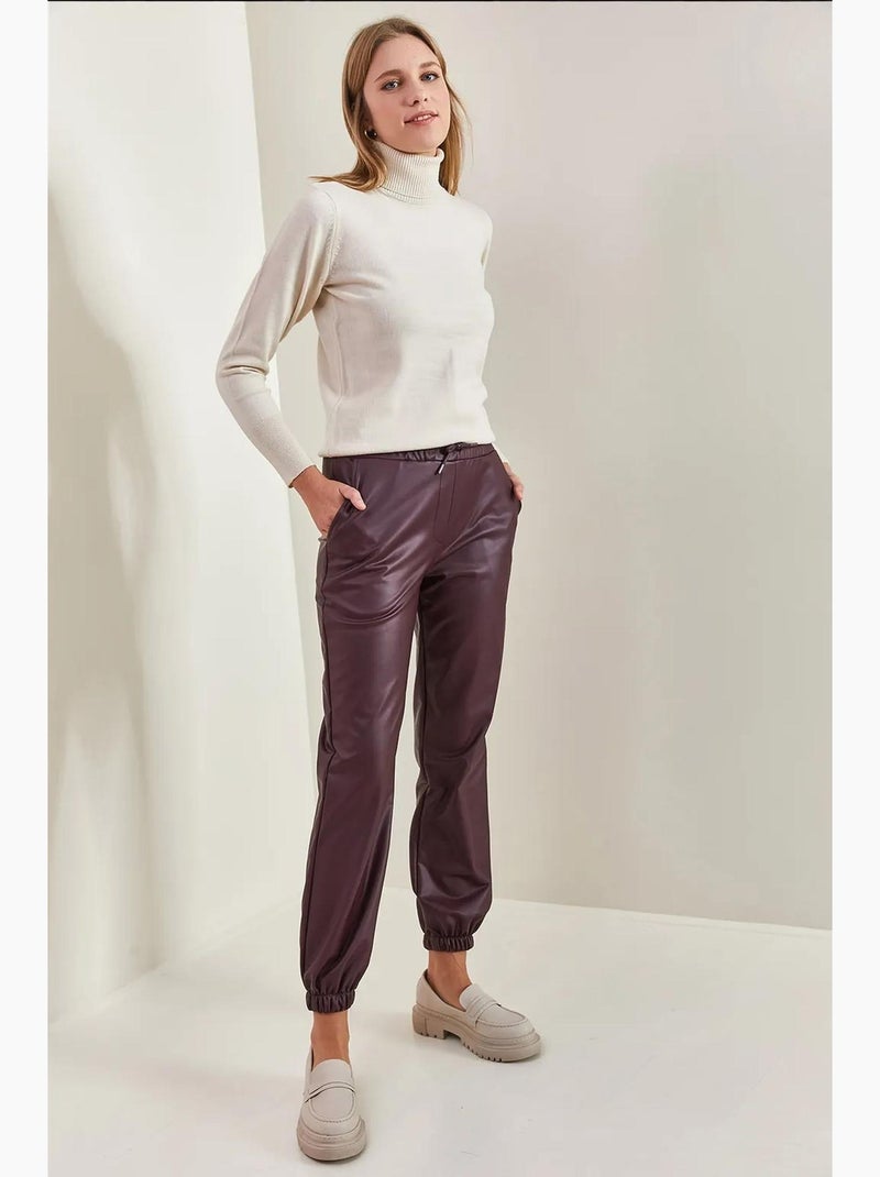 Pantalones de cuero con cintura y puños elásticos lucci Rojo burdeos - Kiabi