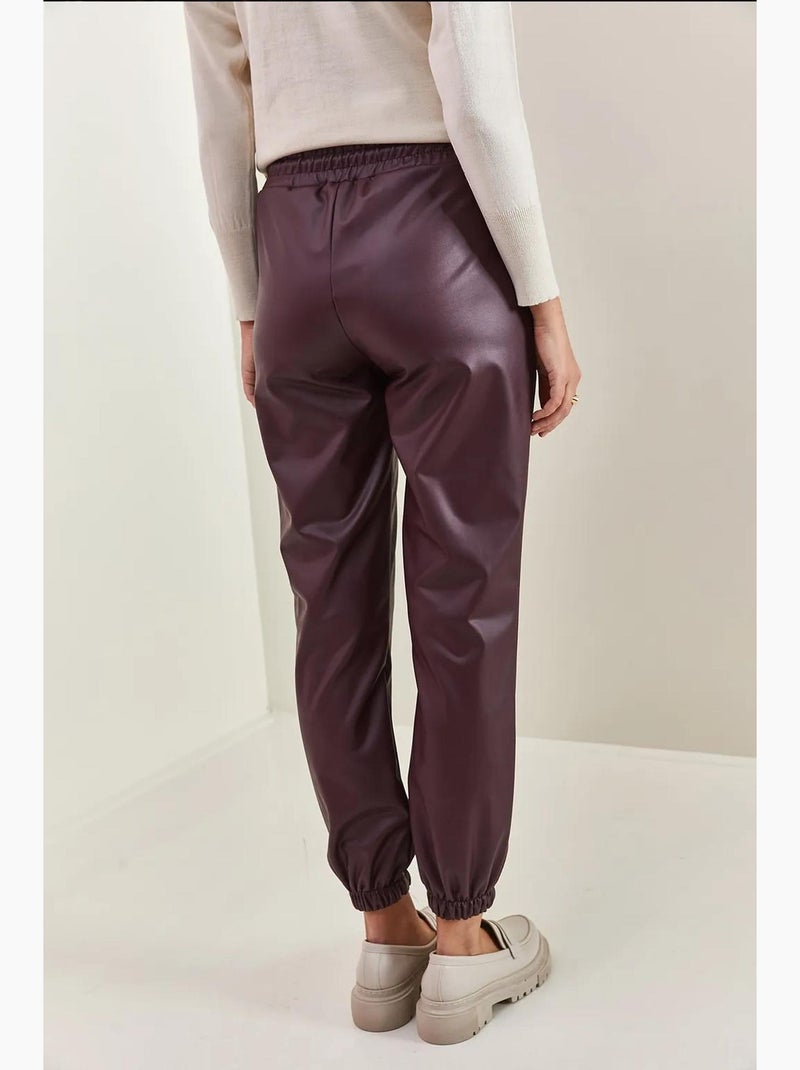 Pantalones de cuero con cintura y puños elásticos lucci Rojo burdeos - Kiabi