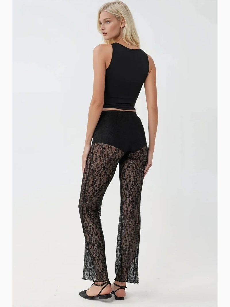 Pantalones de encaje acampanados de cintura alta hiccup Negro - Kiabi