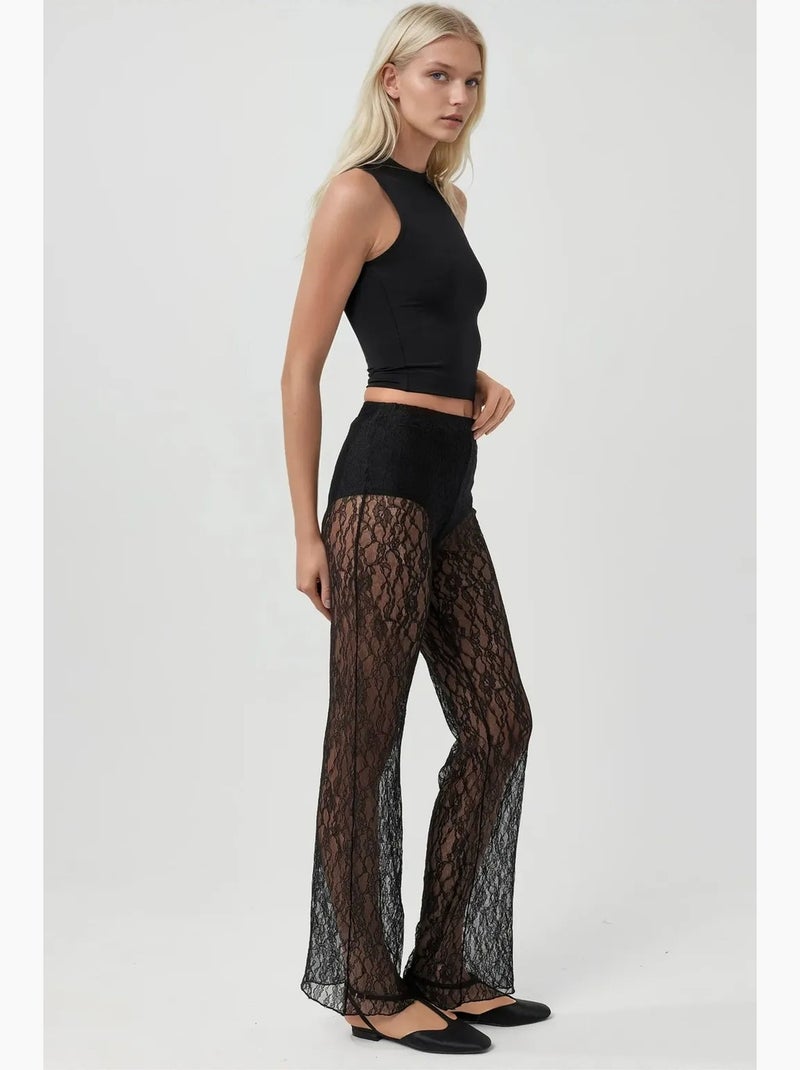 Pantalones de encaje acampanados de cintura alta hiccup Negro - Kiabi