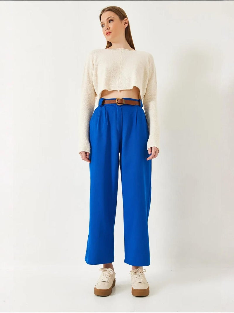 Pantalones de gabardina con puente grueso y cinturón lucci Azul eléctrico - Kiabi