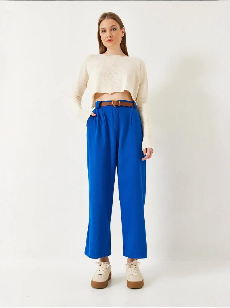 Pantalones de gabardina con puente grueso y cinturón lucci Azul eléctrico - Kiabi