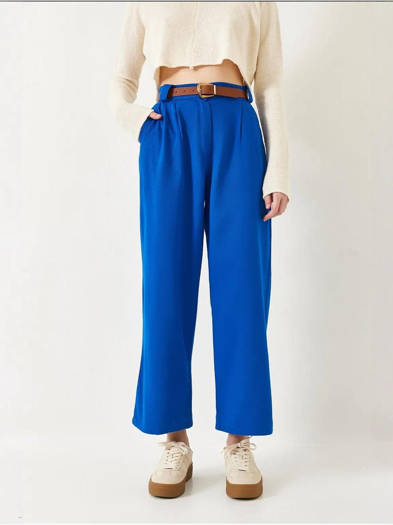 Pantalones de gabardina con puente grueso y cinturón lucci Azul eléctrico - Kiabi