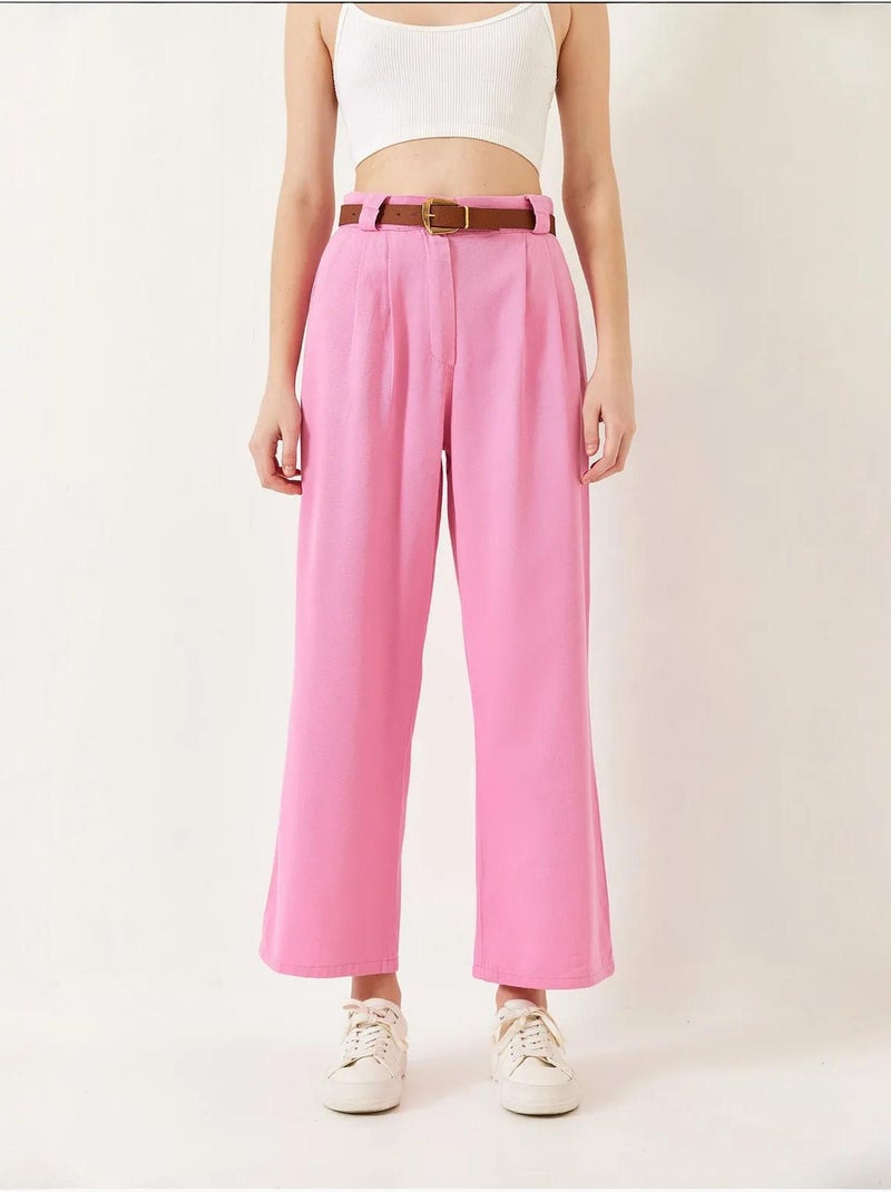 Pantalones de gabardina con puente grueso y cinturón lucci Rosa claro - Kiabi