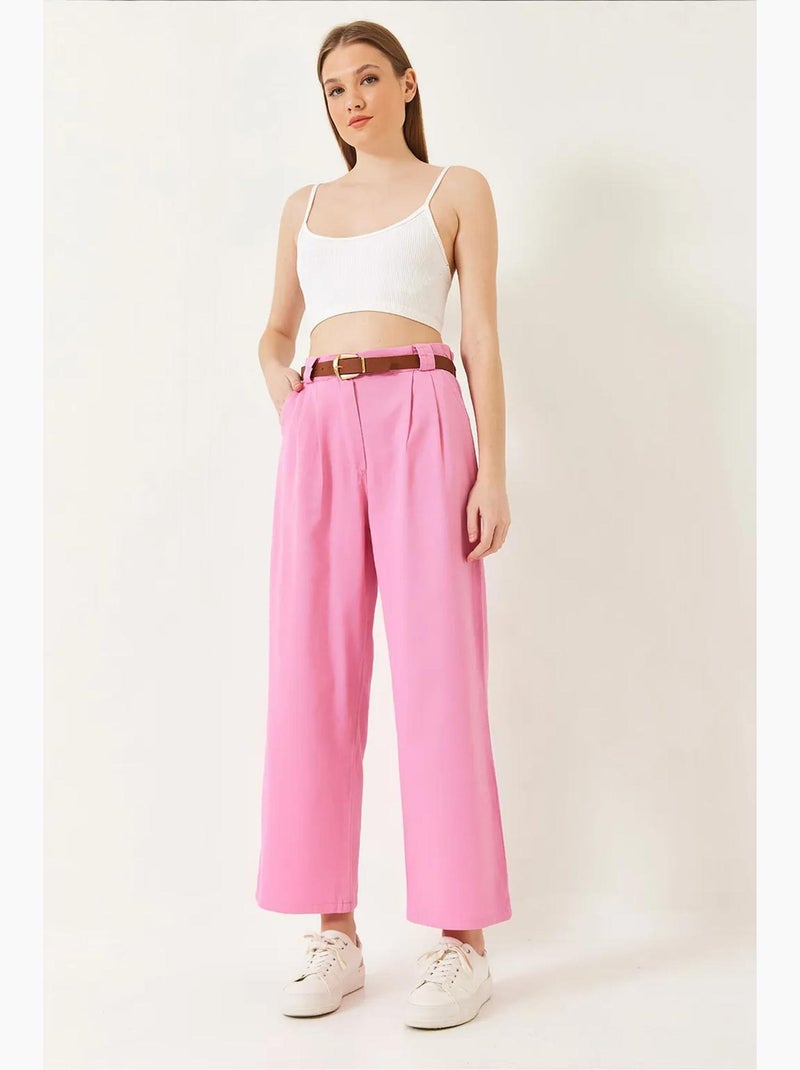 Pantalones de gabardina con puente grueso y cinturón lucci Rosa claro - Kiabi