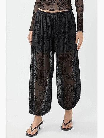 Pantalones de gasa con estampado paisley de corte relajado busem