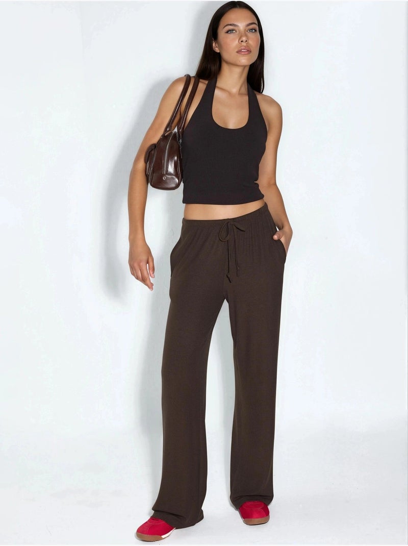 Pantalones de jersey de pierna ancha busem Marrón chocolate - Kiabi