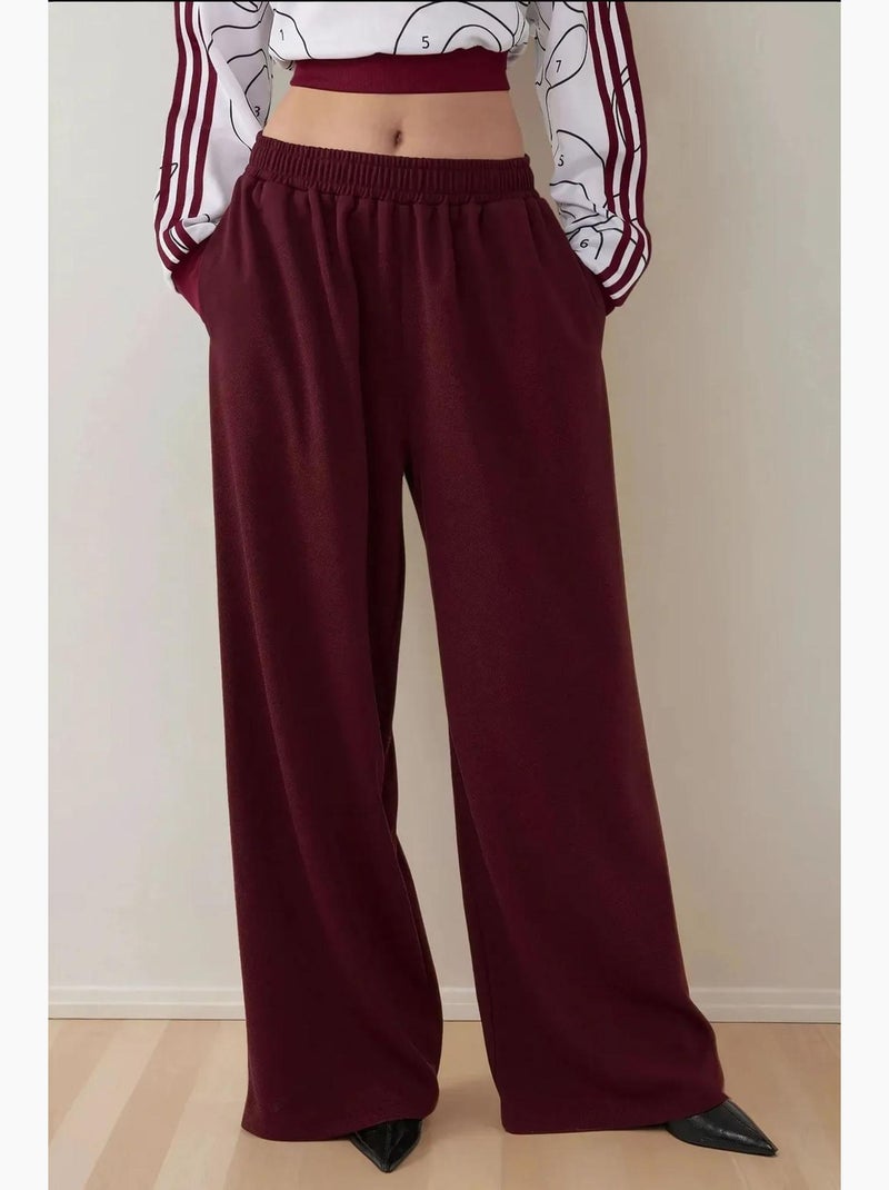 Pantalones de jersey de pierna ancha con cintura elástica hiccup Rojo burdeos - Kiabi