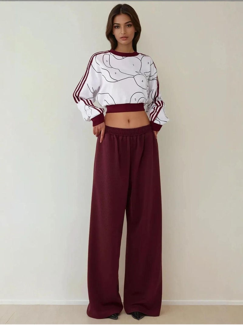 Pantalones de jersey de pierna ancha con cintura elástica Rojo burdeos - Kiabi