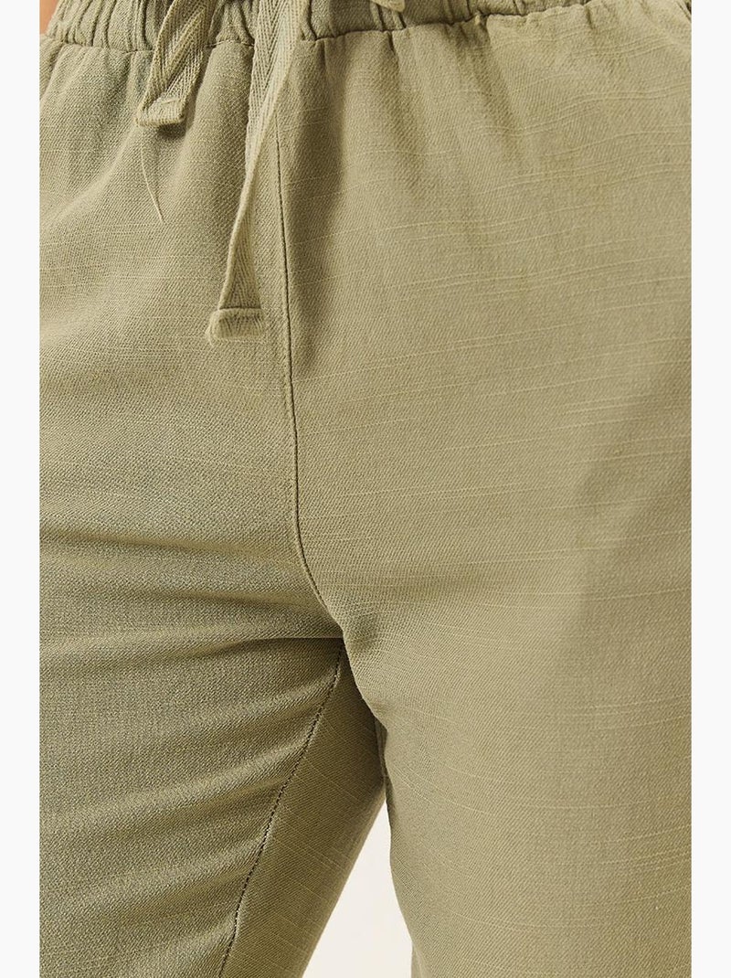 Pantalones de lino con cintura anudada y pernera cónica con bolsillos lucci Caqui - Kiabi