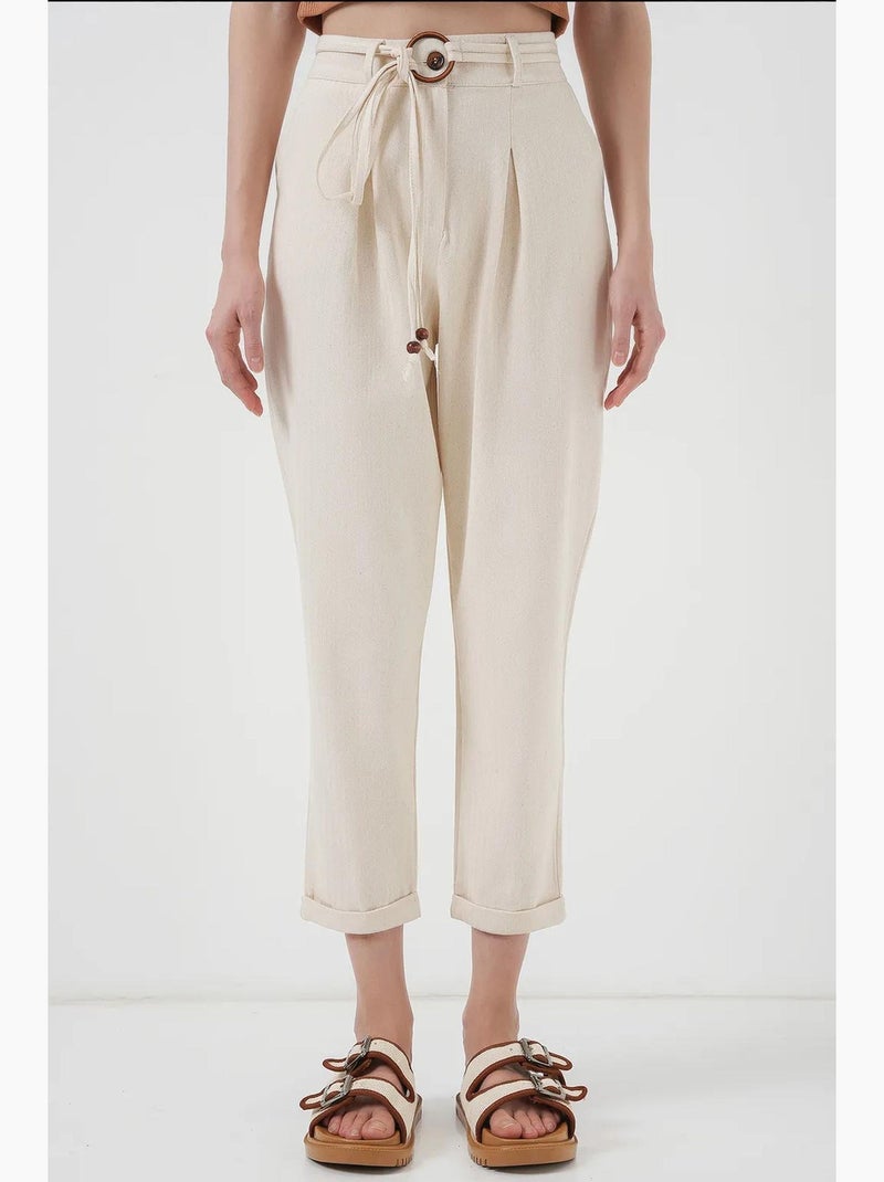 Pantalones de lino con cinturón bdart Crema - Kiabi