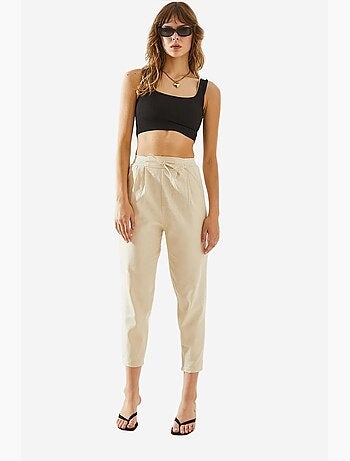 Pantalones de lino con detalle en la cintura y espiga lucci