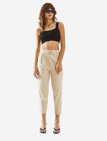 Pantalones de lino con detalle en la cintura y espiga lucci