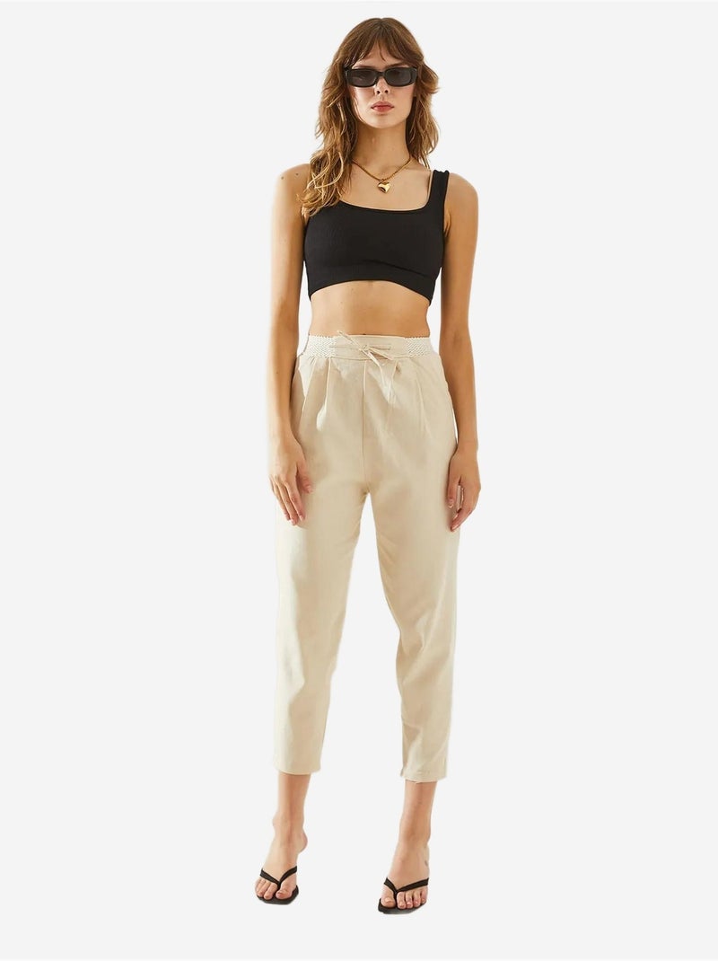 Pantalones de lino con detalle en la cintura y espiga lucci Blanco roto - Kiabi