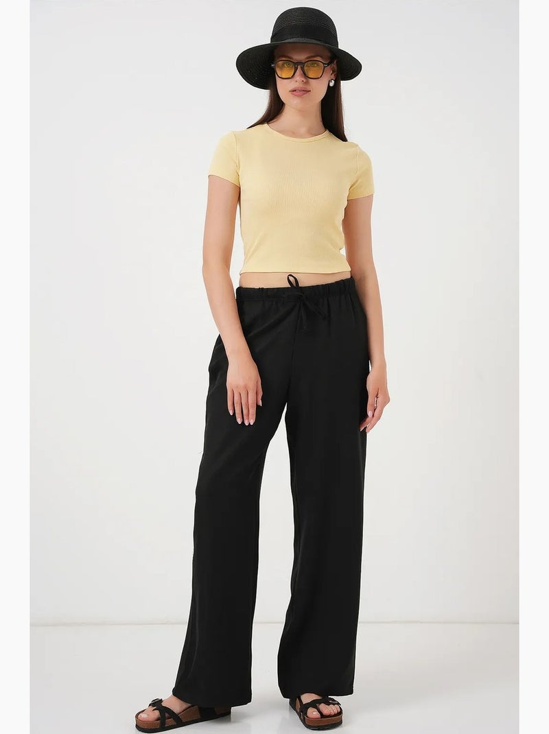 Pantalones de lino de pierna ancha bdart Negro - Kiabi