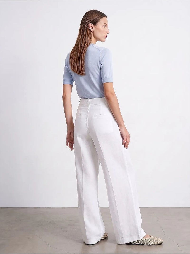 Pantalones de lino de tiro alto y pernera ancha dilvin Blanco - Kiabi