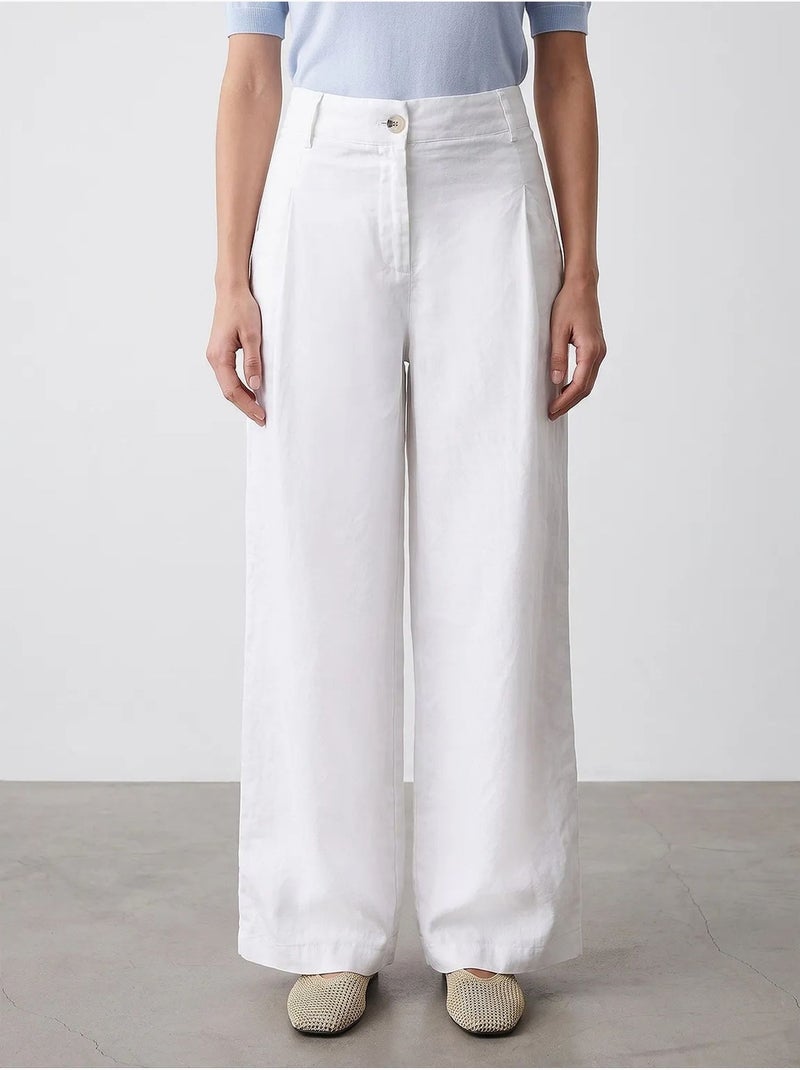 Pantalones de lino de tiro alto y pernera ancha dilvin Blanco - Kiabi