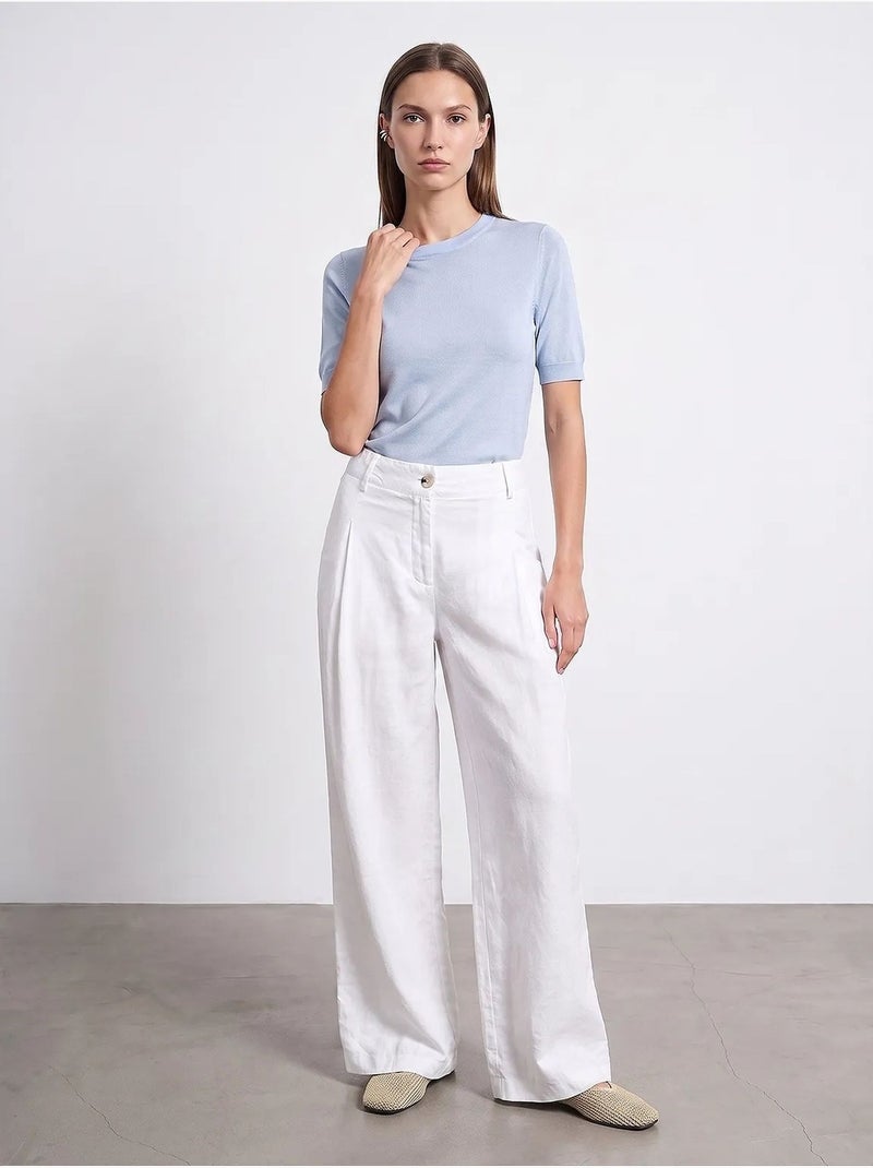 Pantalones de lino de tiro alto y pernera ancha dilvin Blanco - Kiabi