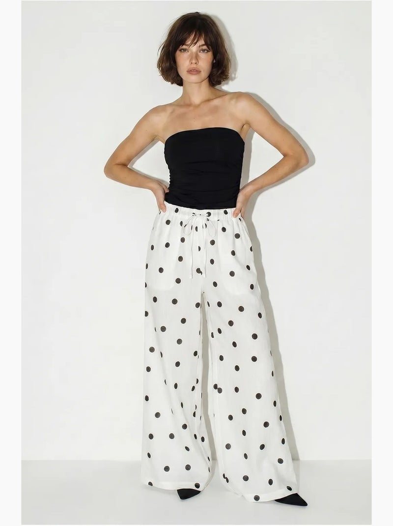 Pantalones de lunares de pernera ancha con cintura para anudar en la cintura lucci Blanco roto - Kiabi