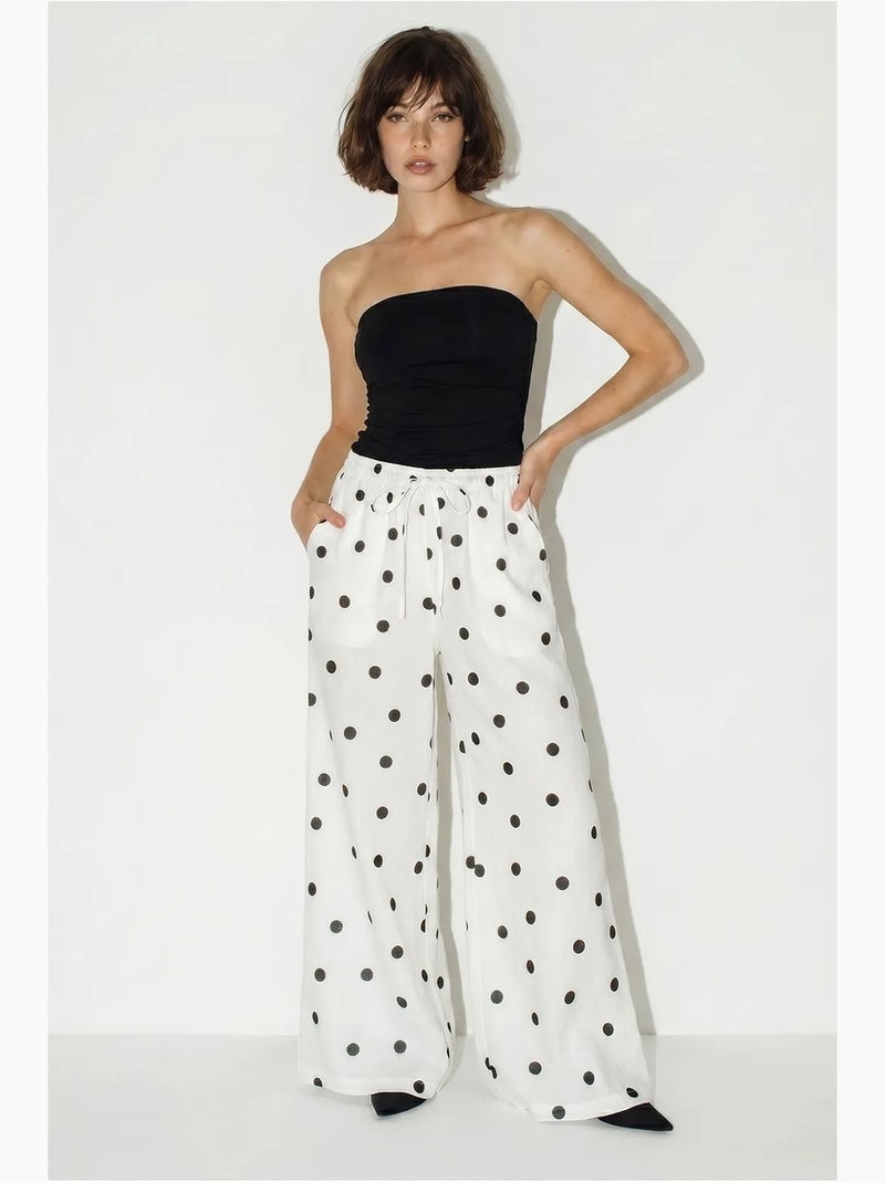 Pantalones de lunares de pernera ancha con cintura para anudar en la cintura lucci Blanco roto - Kiabi