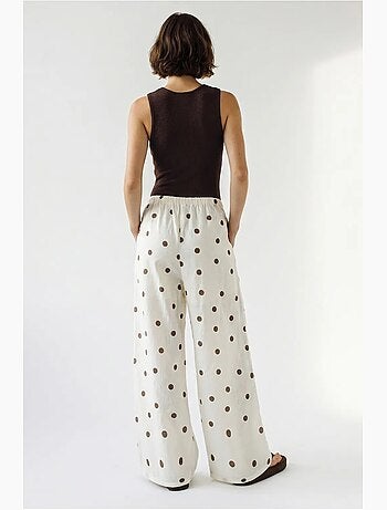 Pantalones de lunares de pernera ancha con cintura para anudar en la cintura lucci