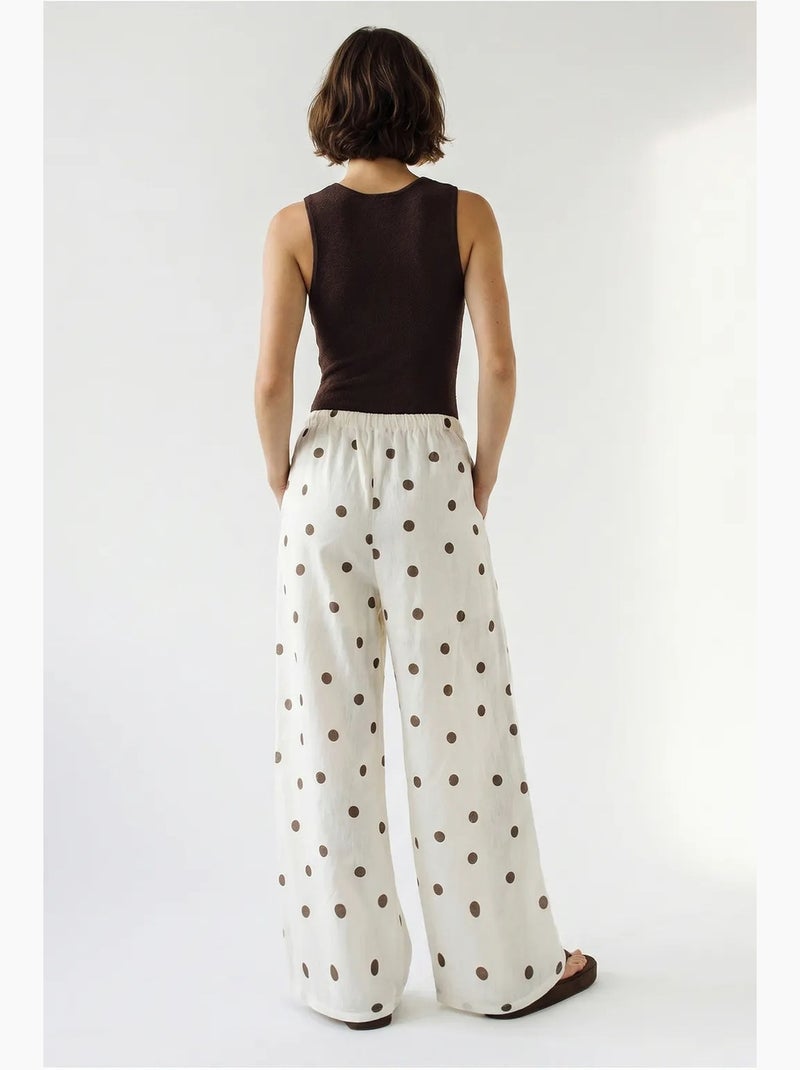 Pantalones de lunares de pernera ancha con cintura para anudar en la cintura lucci Crudo - Kiabi
