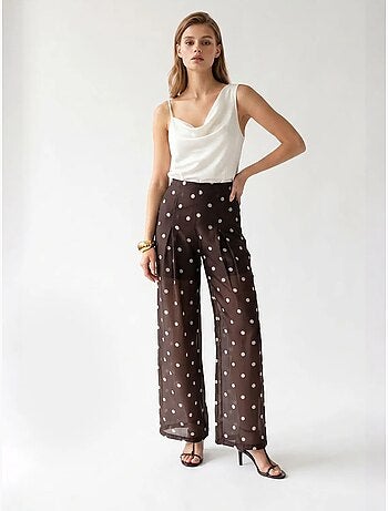 Pantalones de lunares de tiro alto y pernera ancha mixray